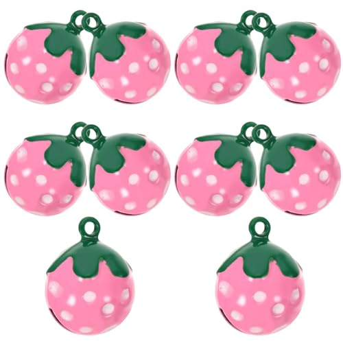VICASKY Campanelle a Fragola per Collare Gatto 10 Pezzi Rame Rosa | Charms per Accessori Animali, per Borse e Collane, Adatti a Natale e Thanksgiving Day