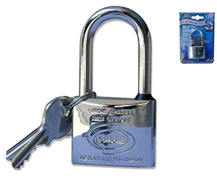 Langer Bogen Marine-Vorhängeschloss aus poliertem verchromtem Messing, Bügel aus poliertem Messing mit langem Licht, mit Gummiring zum Schutz der inneren Mechanismen. Komplett mit 2 Schlüsseln