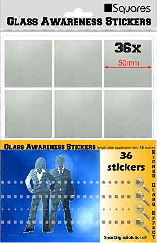 Glass Awareness Stickers 50mm Squares Etched Effect Frosted Film Patio Doors Shops Office Public Areas