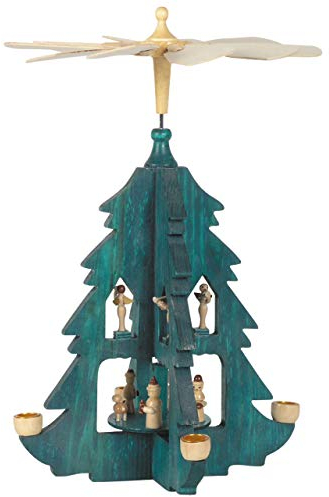 OBC Weihnachtspyramide/Baumform mit Königen grün/Pyramide Weihnachten/im Kunsthandwerks-Stil, handgefertigt/Deko zu Weihnachten