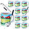 Relaxdays 4X Golftasse mit Schläger, Putter mit Kugelschreiber, je 2 Golfbälle, lustiges Golfgeschenk, Golf Kaffeetasse, bunt