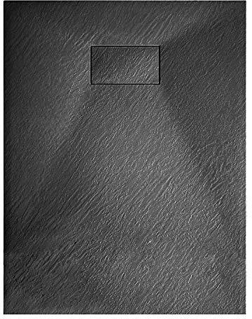 Piatto Doccia Casa Arredo Bagno In Resina Effetto Pietra Stone Ardesia Spessore 2.6 Cm Antiscivolo Filopavimento Indistruttibile Con Griglia Di Copertura Antracite Nero (80x160 cm)