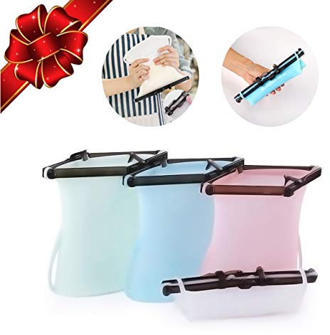 Reusable Food Bag Silicone Storage Dishwasher Safe Easy Dry Bags Food Bunker Flat Bottom Freezer Bags No Pop Open Stand-Up Snack & Sandwich Bags Reusable Ziplock Silicone Sous Vide Bag