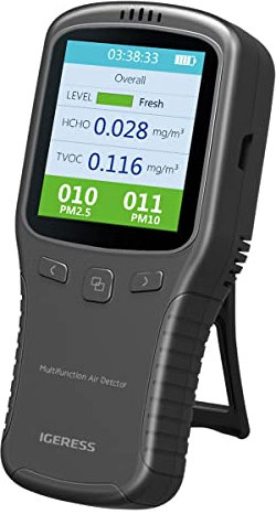 Indoor Air Quality Monitor, IGERESS Formaldehyde Detector, Pollution Monitor, Dust Tester, Detect Indoor HCHO/TVOC/PM2.5/PM10 (Gray)