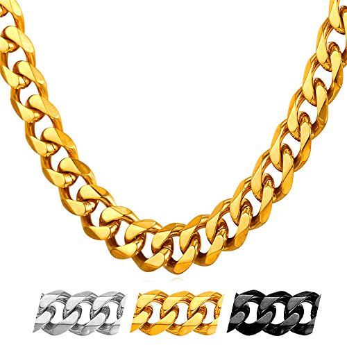 U7 Klassische Panzerkette für Damen Herren Edelstahl/18k vergoldet kubanische Gliederkette Hip-Hop Kette 3/6/9/12mm breit Kubanische Kette für Männer Jungen in 36/46/51/55/61/66/71/76cm