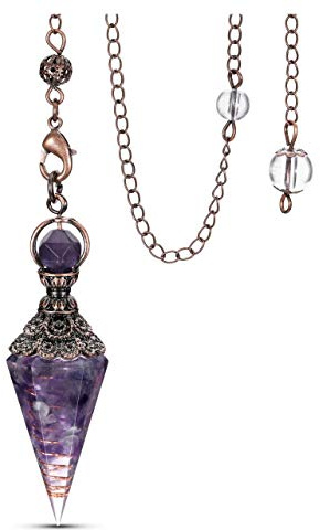 JSDDE Vintage Harz Edelstein Pendel Farbverlauf Heilsteine Pendulum Blume wire wrap Pendel Anhänger mit Kette für Reiki Heilung Dowsing Scrying Balance Armband (Amethyst)