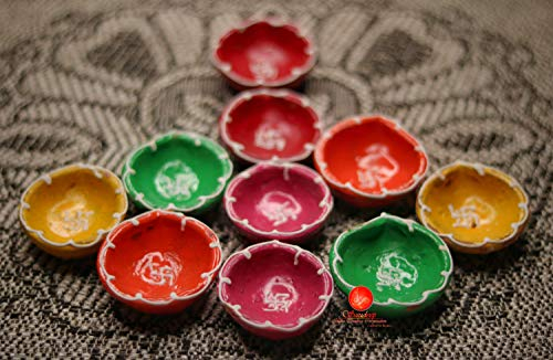 Saudeep India Diwali Diyas | Traditionelle handgefertigte Terrakotta-Ton-Diya | Mitti Deepak Dekorieren für Diwali | Diya für Puja | Diwali Heimdekoration Diya (Set mit 10 Stück, mehrfarbig)