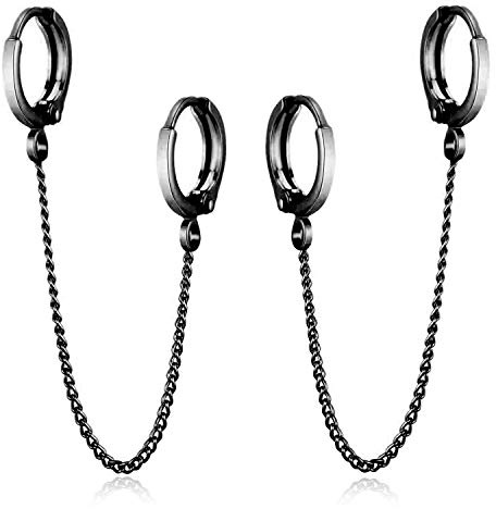 Einzigartige kleine Silberkette Handschellen Creolen Doppelpiercing baumeln Tropfen Knorpel Ohrringe schicke Kette Huggie Creolen für Männer Frauen Statement Schmuck Geschenke, Small, Metall