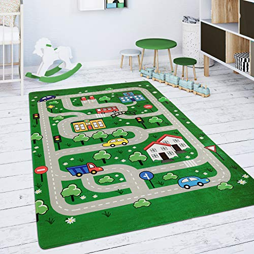Paco Home Kinderteppich Teppich Kinderzimmer Spielteppich Spielmatte Straßenteppich rutschfest Modern Grün, Grösse:120x160 cm
