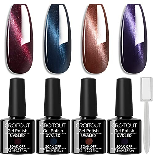 Croitout UV Farbwechsel Gel Nagellack Set, Thermo Shellac Gellack Kit, Mehrfarbig Ablösbarer Nagelgel Farbgel Nagel, Chameleon Polish Set 4 x 7.3ml (4MY-001, 4MY-001)