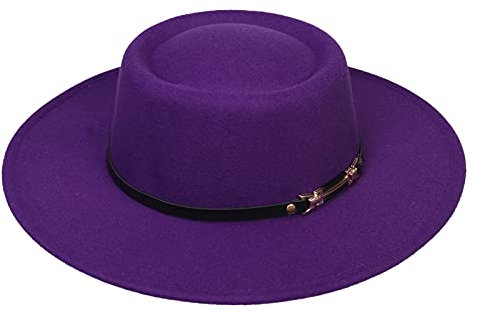 YiyiLai Unisexe Chapeau Melon Large Bord Fedora en Laine Capeline Mariage Sport Décor PU Ceinture Violet