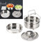 Insert Pans, 3 Tier Stackable Silver Stainless Steel Food 18.5x7.5in Pot Cooker, Pressure Cooker Accessories for Steaming Rice Vegetables Meat Fish or Soup