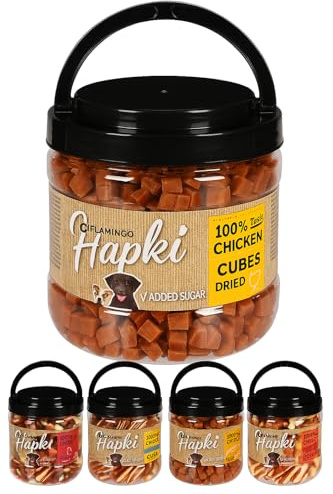 leckerli Hund - Hundesnack - mit Hühnerwürfeln - 750g – zuckerfrei, proteinreich, fettarm – Flamingo Hundeleckerlies Hapki