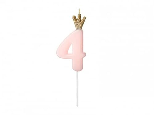 Geburtstags-Kerze ZAHL 4 Kuchen-Stecker Torten-Aufsatz in rosa pink mit Glitzer-Krone in gold Geburtstagsdekoration für Kuchen Torten Gebäck-Deko Altersangabe Mädchen Girl Mottoparty Prinzessin
