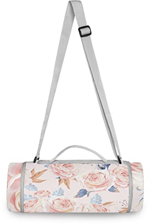 BEUSS Vogelblume Rosa Rosa Picknickdecke wasserdicht Kreative Runde Picknick-Matte Kampierende Strand Yoga Decken Matten im Freien Faltbar Leicht Matte Decke mit Tragegriff(148cm x 148cm), Muster