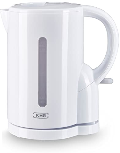 KHG Wasserkocher WK-170 W weiß aus Metall/Kunststoff, 1,7 Liter, herausnehmbarer Kalkfilter, LED Schalter, Wasserstandsanzeige, Trockengehschutz & Abschaltautomatik, BPA-frei, 2200 Watt
