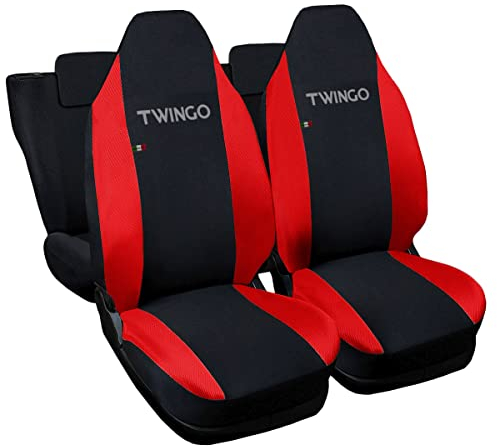 Auto Accessori Lupex - Sitzbezüge für Autositz, kompatibel Autositzbezüge für Twingo, Schwarz Rot, Made in Italy, Set für Vorder- und Rücksitze, Polyester-Gewebe, Auto-Innenbezüge