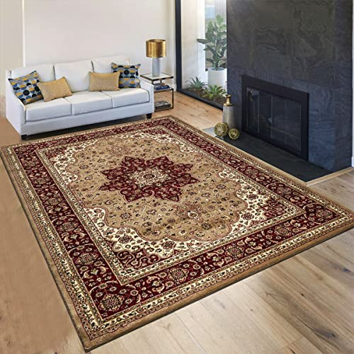 Householdfurnishing Vintage Traditional Non Slip Rug Bedroom Living Room Carpet Mat Runners Floral Pattern Wide Area Persian Style Rugs (280 x 380-2XL Carpet Rug, Beige)