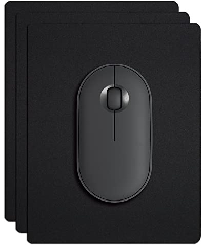 Cyanbone Confezione da 3 mini tappetini per mouse wireless e computer portatili, tappetino per mouse portatile con base in gomma antiscivolo e superficie impermeabile, nero, 14 x 17,8 cm