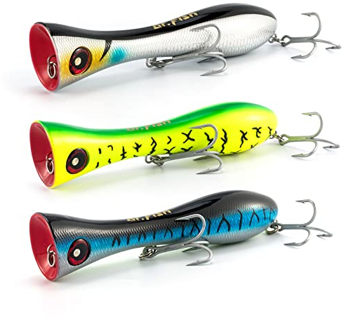 Dr.Fish Saltwater GT Popper 20,3 cm große Wildköder, VMC Drillingshaken, Surf, Fishinq, Offshore-Steckdraht, Throuqh, strapazierfähig, schwarz, Chartreuse, blaue Makrele