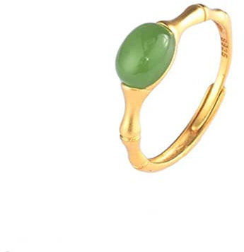 Goldener Nephrit Weißer Jade 925 Sterling Silber Ring Schmuck Damen Bambus Vintage Gefrosteter Offener Ring Jaspis, OZZKI, Jaspis