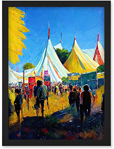Doppelganger33 LTD Glastonbury Music Festival 1987 Morning Oil Painting Artwork Framed Wall Art Print A4