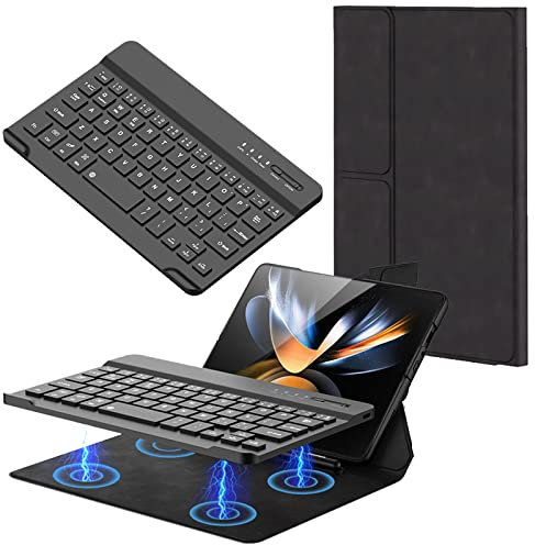 Cover for Samsung Z Fold4 with Keyboard Wireless Detachable, Samsung Galaxy Z Fold 3 Keyboard Holster, Leather Case with Pencil Holder for Mate Xs 2 (Black-B)