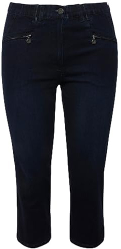 Ulla Popken Damen große Größen Übergrößen Plus Size 7/8-Jeans Mony, Elastikbund, Reißverschlusstaschen Rinsed wash 58 818466906-58