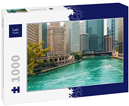 Lais Puzzle Chicago River mit Booten und Verkehr in Downtown Chicago 1000 Teile