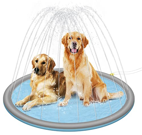 EUGAD Piscina para Perros con Rociador de Agua Diámetro de 170 cm para 2-3 Perros Grandes Piscina Plegable y Portátil de PVC con Fondo Antideslizante, Azul+Gris, 0025GYYC