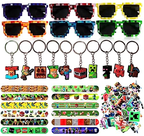 78PCS Videogiochi Regali per feste, Bomboniere per feste compreso 10 Portachiavi, 6 Occhiali da vista, 12 Braccialetti Slap, 50 Adesivi, Per Decorazione per feste di compleanno per bambini