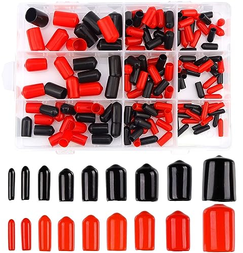 Gummi endkappen Sortiment Schraubengewindeschutz 160STK 9 Größen Bolzenkappenabdeckung Bolzenabdeckung Gummikappe Rund für Schrauben PVC-Rohren Elektrokabeln
