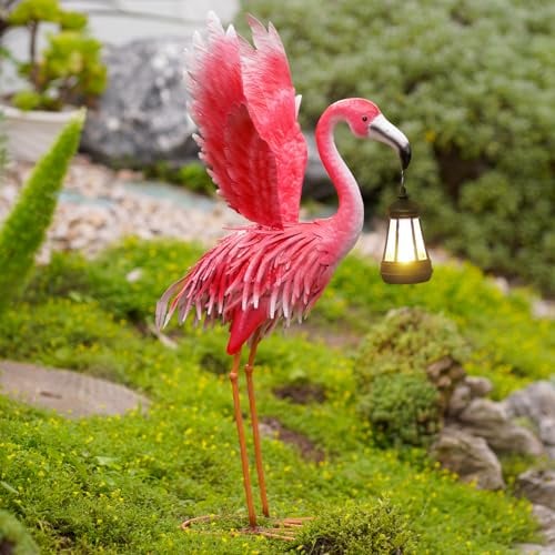 Yeomoo Flamingo Deko Figur mit Solarlampen Gartendeko für Draußen: Flamingo Figuren Solarlampen für Außen Geschenke für Frauen Mama Geburtstag Solar Lichterkette Aussen für Garten Balkon Terrasse 65CM
