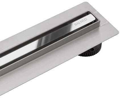 BALNEO Canal de Ducha, Canal de Desagüe 60cm Cromado Desagüe de Suelo Espejo Acero Inoxidable Panel Estrecho de Acero Inoxidable 14mm, Completo, Bajo 57mm, Desagüe de Ducha Proline Delgado y Bajo