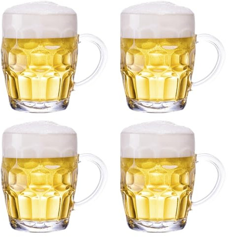 TUSAPAM Dimple Stein Beer Mug Set, 20 oz Beer Glasses with Handle, Glass Beer Mugs, Dishwasher and Freezer Safe, Clear and Sturdy, Set of 4