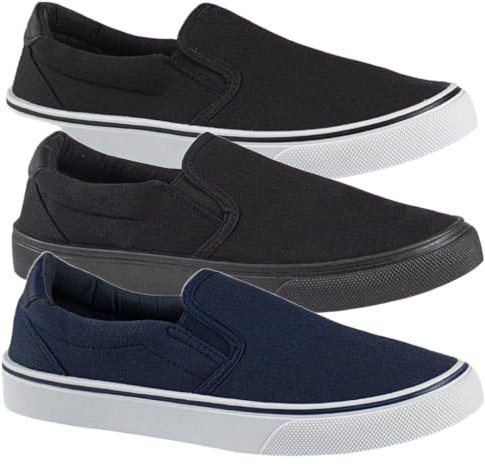 Mens Slip ON Canvas Flat Casual Boat Deck Plimsoll Espadrilles Casual Pumps Trainers Gym Shoes (Black Black, UK Footwear Size System, Adult, Men, Numeric, Medium, 10)