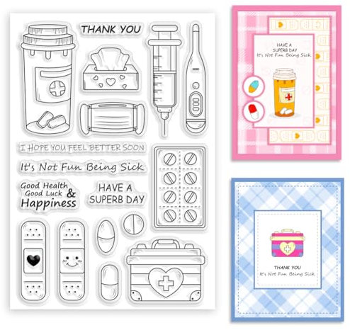 ORIGACH Klare Stempel für Herstellung von Gute Besserung Karte krank Transparente Silikonstempel für DIY Scrapbooking Journaling Fotoalbum Dekorative