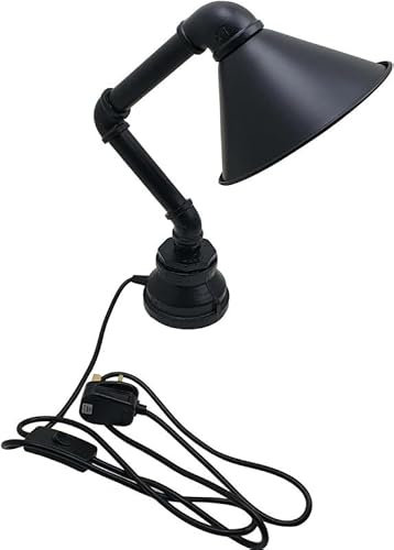 DC VOLTAGE Vintage Style Desk Light Innovative and Creative Lighting Water Pipe Table Lamps, Industrial Steampunk Retro Base E27 Holder Fitting Lighting (Black + Shade 2)