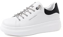 QUEEN HELENA Scarpe da Ginnastica Basse con Lacci Glitterati Sneakers Casual con Plateau Donna X30-11 (White Black, 38)