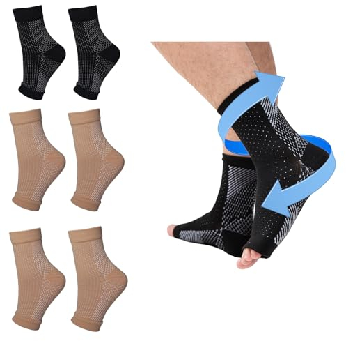 Lot de 4 paires de chaussettes pour fasciite plantaire pour manchettes de compression du pied, neuropathie, soulagement de l'épine calcanéenne, chaussettes de nuit pour douleur, entorse de cheville,