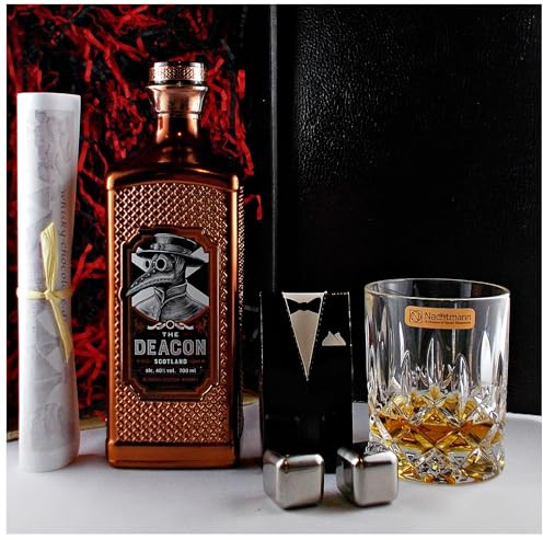 Deacon Scotch Blended Whisky + Whisky Glas + 2 Whiskey Kühlsteine im Geschenk Karton Männergeschenke The Deacon Genießer Set