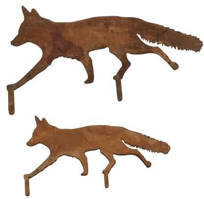 BestAlice 2 Stück Outdoor-Fuchs-Dekoration, Tier-Gartenstatue-Dekoration, Tierfigur für Gärten und Terrassen, Metall-Tier-Gartenskulptur, Hinterhältige, Rustikale Tier-Gartendekoration