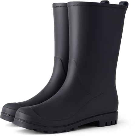 Asgard Women's Mid Calf Rain Boots Waterproof Garden Shoes Slip on Rubber Boots, Black EU 38