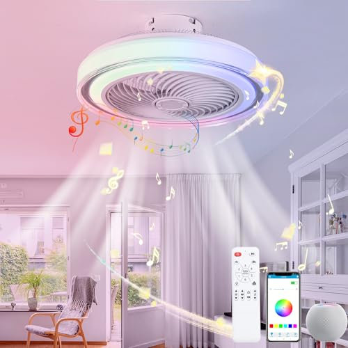 Luyaim LED RGB Plafonnier Ventilateur Avec Telecommande Et Alexa 6 Vitesses Réversible Enceinte Musicale Bluetooth Lampe Ventilateur Plafond Silencieux Pour Enfant Chambre Salon