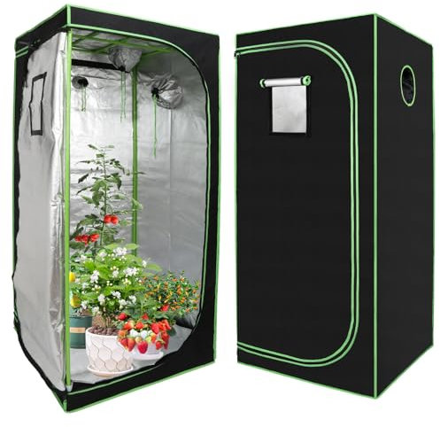Vigevee Growzelt 80 * 80 * 180cm für Pflanzen Reflektierende Mylar Zuchtzelt Homegrowing Indoor growtent mit Lüftungsöffnung Schwarz-Grüne growbox