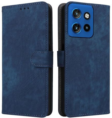 XINNI RFID Protective Phone Case for Motorola Edge 50 Neo, PU/TPU Flip Leather Shockproof Cover, Blue
