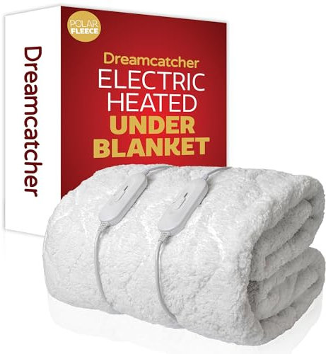 Dreamcatcher Electric Blanket King Size 203 x 152cm, Soft Fleece Polyester Electric Blanket Fitted Underblanket Mattress Cover, 3x Heat Settings, 2x Controllers and Machine Washable Heated Blanket