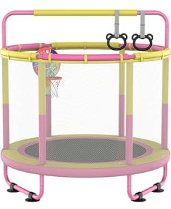 CZCPAPY Children'S Trampoline, Outdoor Children'S Trampoline, Indoor and Outdoor Use, with Safety Net, Basket, Poles, Swings, Gift for Kids (Yellow Flour)