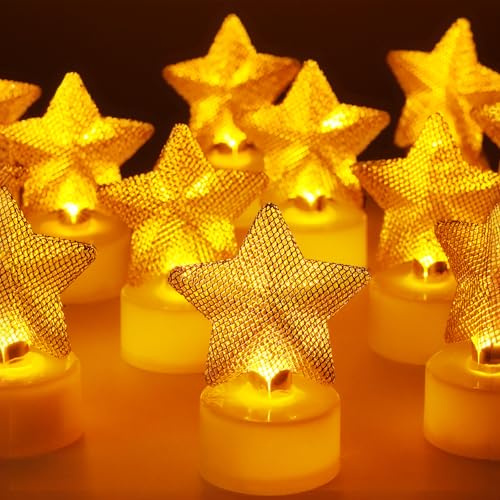 pistro LED-Teelichter für den Weihnachtsbaum, batteriebetrieben, flammenlose Kerzen für Weihnachten, Urlaubsgeschenke, Schreibtisch, Geburtstag, Tischdekoration und Schlafzimmer-Dekorationen (Stern),