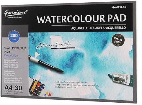 Hisdricus Papier Aquarelle A4 200g, Lot De 50 Feuilles Carnet Aquarelle, Papier Dessin A4 Pour Aquarelle, Gouache, Acrylique, Dessin, Œuvres D'Art DIY